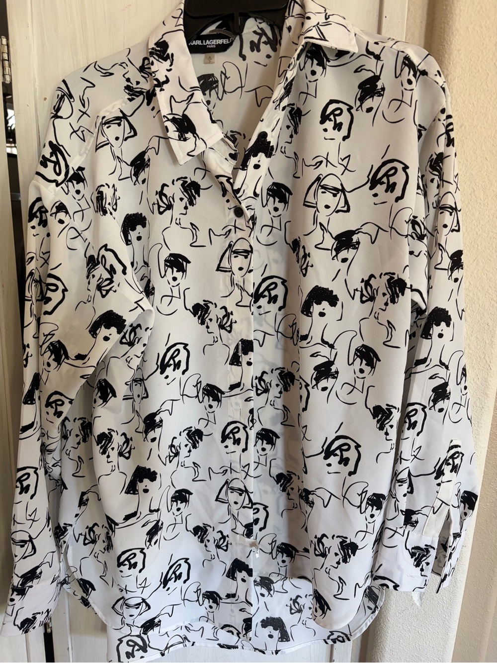 Karl Lagerfeld White Shirt with Black Sketch-Face Print